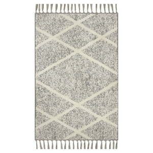 lot 30377 image: Mainstays Diamond Microfiber Plush Non-Skid Indoor 30  x 45  Accent Rug with Fringe - GreyIvory