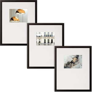 lot 30382 image: Instapoints 3 Piece Gallery Wall Picture Frame Set 18 x 24  Matted to 8 x10 ( Missing 1 Frame)- Black - Retail $60
