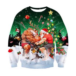 lot 32274 image: Ugly Christmas Sweater Men Santa vs. Reindeer Funny Christmas Sweaters -Size S