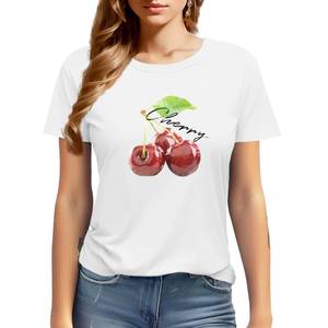 lot 32321 image: Womens Cute Cherry Shirt 100% Cotton Cute 3D Graphic Print Summer Tops- Size Medium