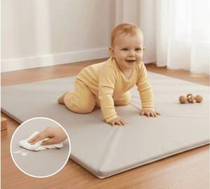 lot 32327 image: Baby Play Mat Vegan Leather 50x50, Waterproof - Wipeable, Soft and Thick Foam Cushioned Floor Mat for Babies and Toddlers, Ideal for Crawling, Tummy Time, Playpen & Diaper Change, Stylish Grey