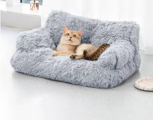 lot 32329 image: Cat Couch Bed, 31.5 x 19.7 x 15 Inches Luxury Fluffy Cat Beds for Cats Indoor Use, Pet Sofa with Cozy Washable Cover and Non Slip Bottom for Medium Large Cats(Medium Size, Grey)