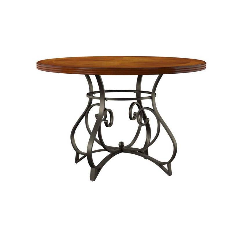 lot 2107 image: Masson CherryBronze Wood Top 45 in. Metal Pedestal Dining Table Seats-4  (Missing Feet)- Retail $322