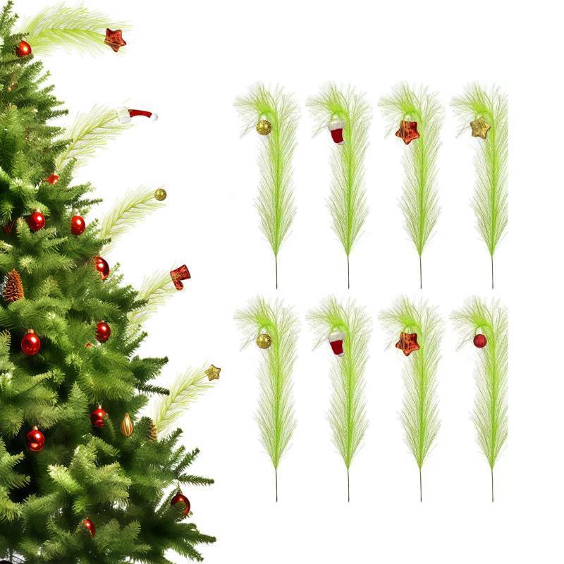 lot 7203 image: 15.7 Inch Christmas Tree Topper - 24 Pcs Green and Red Tree Picks with Decorative Balls