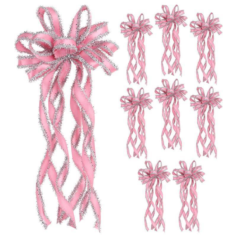 lot 7281 image: 16 Pcs PinkSliver Velvet Christmas Bows