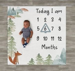 lot 13807 image: Modern Moments By Gerber Baby Boy Milestone Blanket & Frame Set, 2-Piece, Blue