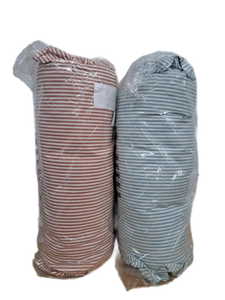 lot 13815 image: Home Decor Collection 8  x 20  Pink and Blue Striped Ruffle Bolster Decorative Pillow