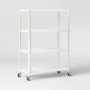 lot 13817 image: Small 44 3 Shelf Rolling Metal Bookcase Chalk White - Room Essentials