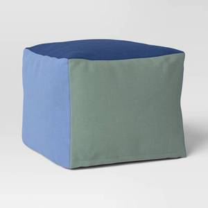 lot 13821 image: Cool Tone Block Dorm Pouf - Room Essentials Upholstered Square Ottoman, No Assembly Required