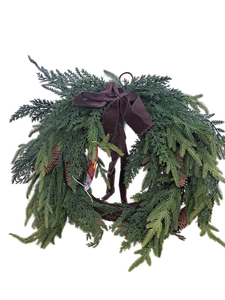 lot 13829 image: Cedar and Pinecones Christmas Wreath, Green and Brown, 22, by Holiday Time
