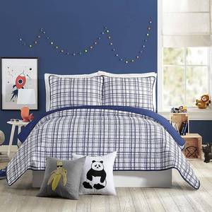 lot 15227 image: 2Pc Marquis Reversible Kids Quilt Set Navy - Urban Playground Boys Bedding, Classic Plaid, Polyester, Twin Size
