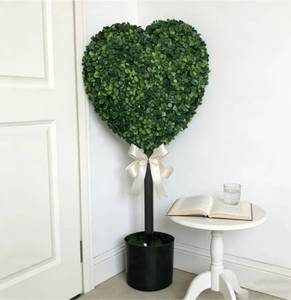 lot 15250 image: Heart Topiary Trees, Artificial Decorations Ball Planter Pots with Bow Tie