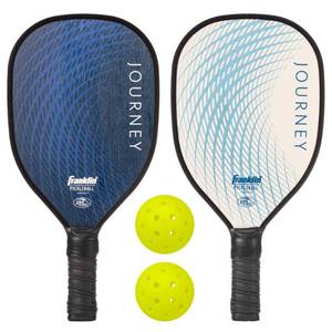 lot 15259 image: Franklin Sports 2 Player Wood Journey Pickleball Paddle and Ball Set in Mesh Bag - WhiteNavy Medium Flex, Traditional Shape