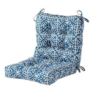 lot 30418 image: Pack of 2 ,Greendale Home Fashions Indigo Lattice 42 x 21 in. Outdoor Reversible Tufted Chair Cushion - Retail $60