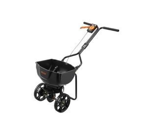 lot 30422 image: VEVOR Walk-Behind Spreader, 9.8ft Spreading Width, Push Broadcast Spreader with 10 All-Terrain Tires, Adjustable Flow Control, 15lbs Capacity Hopper, Lawn Spreaders for Fertilizer Seed Small Home Use - Retail $60