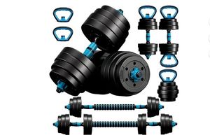 lot 30452 image: Adjustable Dumbbells, 45LBS 4-in-1 Portable Changeable Dumbbell, Kettlebells, Push up Stand and Barbell Set with Adjustable Weights Dumbbells - Retail $130