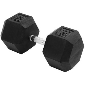 lot 30471 image: BalanceFrom Rubber Encased Hex Dumbbell  80 lbs Single  Black - Retail $76