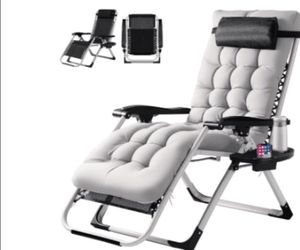 lot 30475 image: Zero Gravity Chair, Reclining Camping Lounge Chair For Indoor, Reclining Patio Chairs With Cup Holder Trays And Removable Cushion
