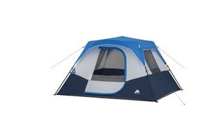 lot 30480 image: Ozark Trail 10 x 9 6-Person Instant Cabin Tent with LED Lighted Hub, 25 lbs - Retail $165