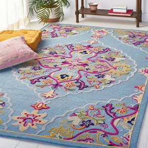 lot 30487 image: SAFAVIEH Bellagio Rio Floral Wool Area Rug  Light BlueMulti  4 x 6 - Retail $175