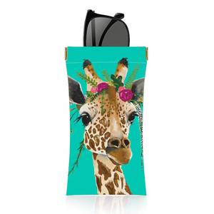 lot 32397 image: Eyeglasses Pouch, Premium Vegan Leather case Portable Squeeze Top Soft Glasses Case with Anti-Scratch Protection for Men and Women, Giraffe