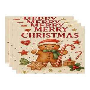 lot 32398 image: 12x18 Inch Seasonal Winter Xmas Holiday Washable Table Mats Set of 4,