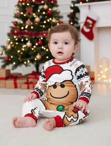 lot 32437 image: Christmas Pajamas  Sets Gingerbread Man PJs for Family Holiday Sleepwear, Black Long Sleeve Cartoon Xmas Pajama Sets for Kids, Adults, Couples including Socks