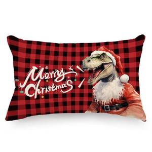 lot 32439 image: Merry Christmas Dinosaur Grid Throw Pillow Cover Christmas Hat 12 x 20 Inch