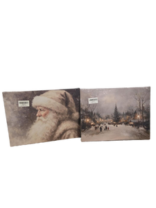 lot 32471 image: Christmas Canvas Print Set - Santa Portrait and Winter Village Scene 14x11 Inch, 4 Count