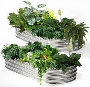 lot 15306 image: 2Pcs Galvanized Metal Raised Garden Bed,Oval Planter Box Outdoor, Silvery (6x3x1ft) - Retail $58