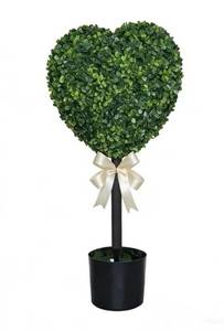 lot 15307 image: Boxwood Heart Topiary Trees, Artificial Decorations Ball Planter Pots with Bow (See Pic #4)