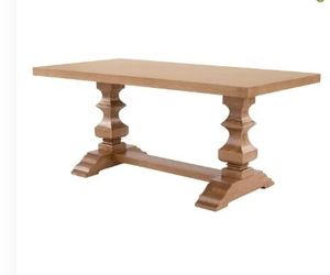 lot 30508 image: 70in Warm Brown Trestle Dining Table (See Pics)- Retail $450