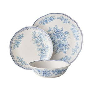 lot 30525 image: The Pioneer Woman Agatha 12-Piece Stoneware Dinnerware Set  Blue (Missing One Piece) - Retail $56