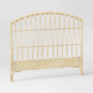 lot 30530 image: Full Rattan Kids Headboard Light Brown - Pillowfort Freestanding Full Size, Nest Seal Certified - Retail $275