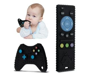 lot 30542 image: Baby Teething Toys, 2 Pcs Silicone Teething Toys for 3-6 month 6-12 Months - Sensory Toy Chew Toys Educational Toys for Toddler, Remote Control and Game Controller Teething Toys Set - Black