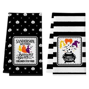 lot 32496 image: 2 Count of Hocus Pocus Decor, 2 Pack Halloween Kitchen Towels, Halloween Kitchen Bathroom Decorations, Hocus Pocus Merchandise Gifts, Funny Witch Sanderson Sisters Hand Towels Dish Cloths - I Smell Children