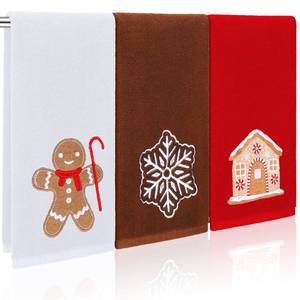 lot 32524 image: 3 Pcs Embroidered Large Christmas Gingerbread Man Hand Towels 13.3 x 29.5 Inches