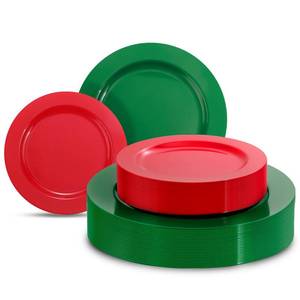 lot 32545 image: 60 Pcs Christmas Plastic Plates, Red Disposable Party Plates, Fancy Plates for Party Include 30 Red Dessert Platos, 30 Green Dinner Plates