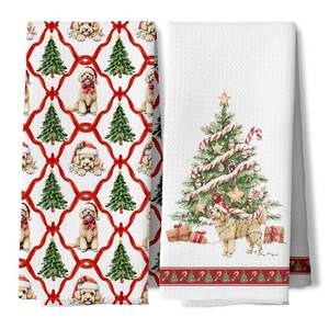 lot 32548 image: Christmas Tree Goldendoodle Kitchen Towels
