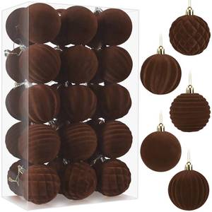 lot 32604 image: 30pcs Velvet Christmas Ornaments Balls, 2.36 Inches Flocked Brown Shatterproof Baubles