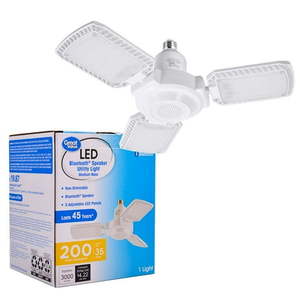 lot 145 image: Great Value 3000 Lumen Deformable LED Garage Light with Bluetooth Speaker E26 Bulb Base in White