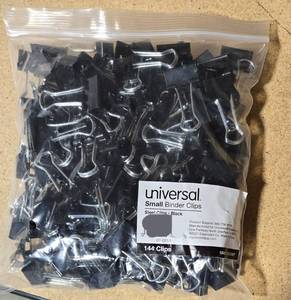 lot 159 image: Universal Binder Clips Zip-Seal Bag  Black & Silver  144 Count