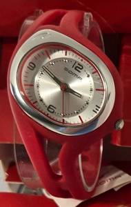 lot 166 image: Soma Red Sport Watch with Sil a SOMA DYK510001 RunOne S analog sport watch designed for women, featuring a red band and a silver-toned diaver Dial.  Needs Battery
