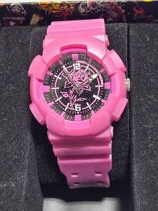 lot 181 image: The Ed Hardy Striker Watch in pink is a discontinued collectors dream with original box. NEEDS BATTERY