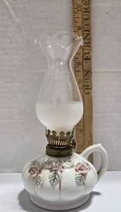 lot 185 image: Decorative Porcelain Oil Lamp with Floral Design