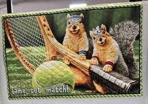 lot 219 image: Tennis Playing Squirrels Decorative Quilted Wall Hanging