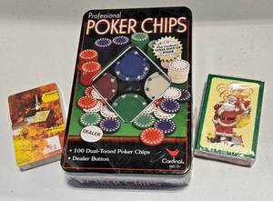 lot 221 image: NIP Cardinal Professional Texas Holdem Poker Chip Set and 2 Decks of Unwrapped Cards