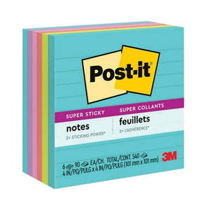 lot 242 image: Post-it Pads in Supernova Neon Collection Colors  Note Ruled  4  x 4   90 Sheets Per Pad  6 Pads Per Pack