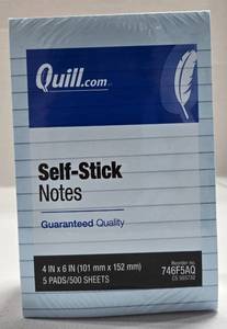 lot 268 image: Quill Brand Sticky Notes, 4 x 6, Coastal Pastel Colors, Lined, 100 SheetsPad, 5 PadsPack, $14