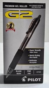 lot 275 image: Pilot 31020 G2 Premium Retractable Gel Ink Pen  Refillable  Black Ink  .7mm  12 Count